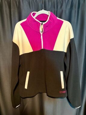bebe Sport Colorblock Half-Zip Fleece Pullover - Pink, Cream & Black